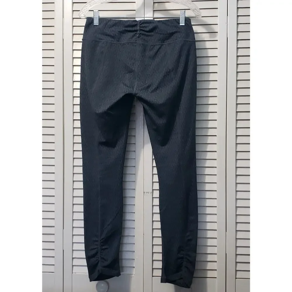 prAna Ruched Yoga Leggings Women's Medium Gray‎ Diamond Print Stretch Activewear